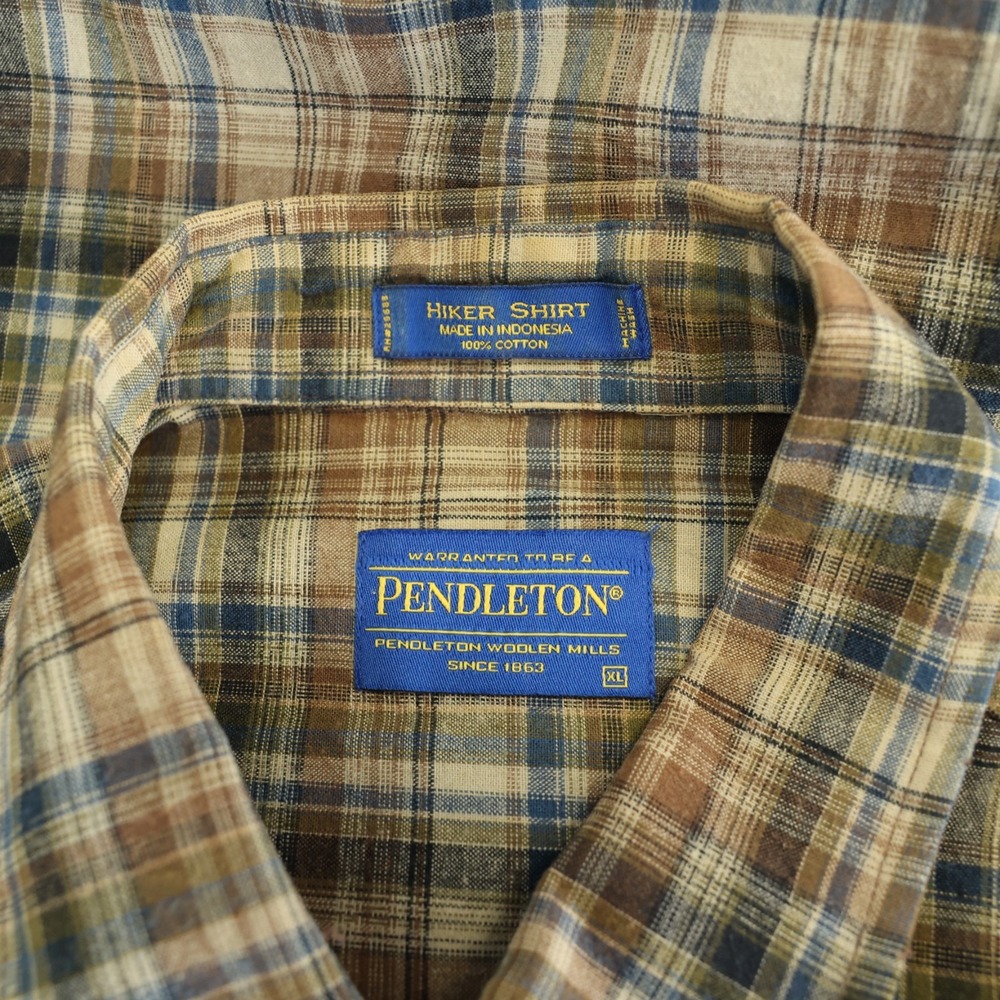 Pendleton Hiker‎ Shirt Men's XL Tan/Brown Plaid Long Sleeve Woven Cotton Outdoor - Picture 2 of 12